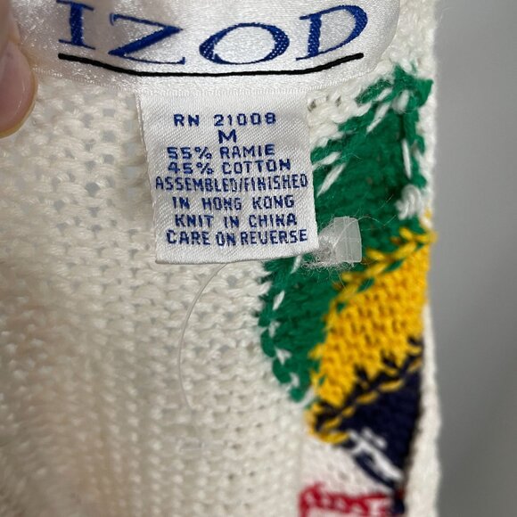 Izod Vintage NAUTICAL CHUNKY Cardigan Sweater Womens Sz M Old Money Hand Knit - Picture 12 of 14